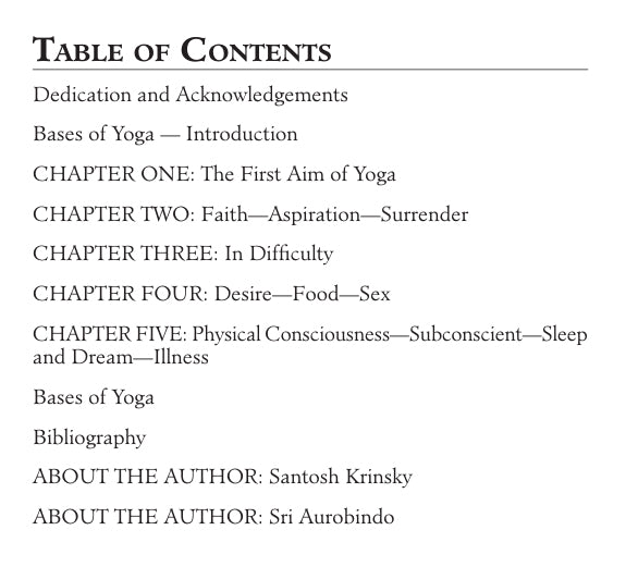Table of Contents: E-BooK Readings in Sri Aurobindo's Bases of Yoga