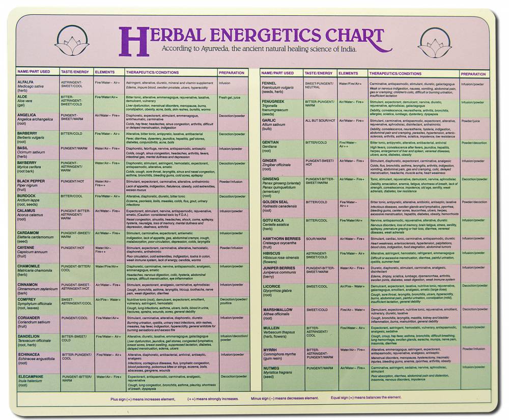 Herbal Energetics Chart 9 x 12 (laminated)